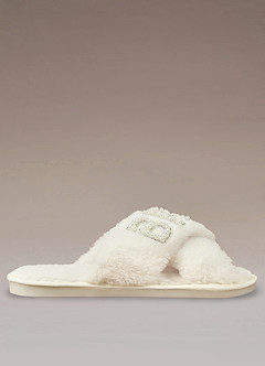 front Fuzzy Pearl Bride Slippers