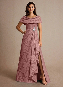 Azazie Branford vestidos de madre de la novia Vestido de Rosa Polvorienta de Devorado Floral de Corte En A con Plisado image1