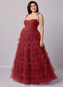 Barbie ♥ Azazie Brautjungfernkleider A-Linie Herzausschnitt Tüll Kleid Granatapfelrot image9