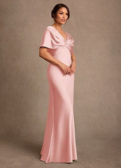 Azazie Dosia Mother of the Bride Dresses Powder Pink Sheath Pleated Stretch Satin Dress image2