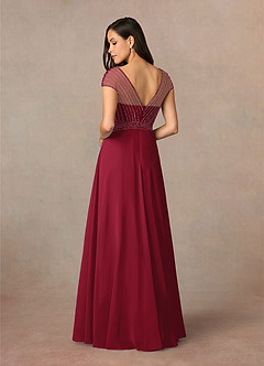 Azazie Star vestidos de madre de la novia Vestido de Borgoña de Gasa de Corte En A con Cuello en V lentejuelas image4