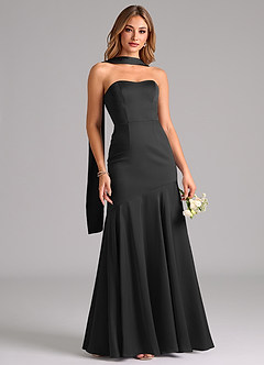 Azazie Shiloh Bridesmaid Dresses Black Mermaid Strapless Stretch Satin Convertible Dress image5