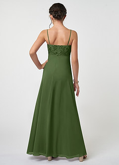 Azazie Sonya Junior A-Linie Spitze Chiffon Kleid Olivgrün image2