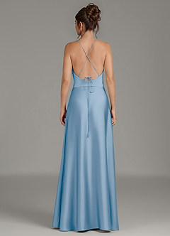 Azazie Eris Bridesmaid Dresses Powder Blue A-Line Pleated Stretch Satin Dress image6