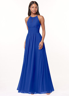 Azazie Bonnie Bridesmaid Dresses Royal Blue A-Line Keyhole Ruched Chiffon Dress image1