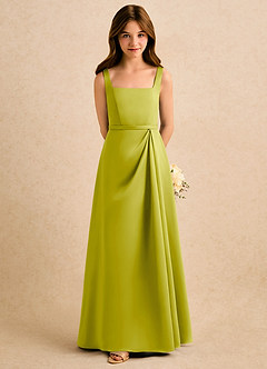 Azazie Emiko Girls Formal Abiti da Ragazza di Fiori Abito A-Line in Raso Opaco Plissettato Citronella image3