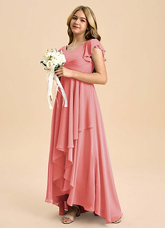 Azazie Caria Junior Coral A-Line Pleated Chiffon Dress image5