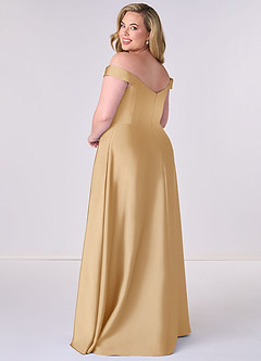 Barbie ♥ Azazie Bridesmaid Dresses Gold A-Line Off the Shoulder Stretch Satin Convertible Dress image8