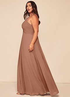 Azazie Ginger Bridesmaid Dresses Bronzer A-Line Halter Pleated Chiffon Dress image13