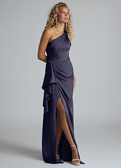 Azazie Maive Bridesmaid Dresses Stormy Sheath Ruched Stretch Satin Dress image2