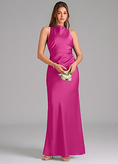 Azazie Evadne Bridesmaid Dresses Fuchsia A-Line Pleated Stretch Satin Dress image6