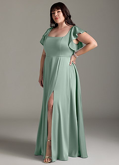 Azazie Bondi Bridesmaid Dresses Agave A-Line Bow Stretch Satin Dress image9