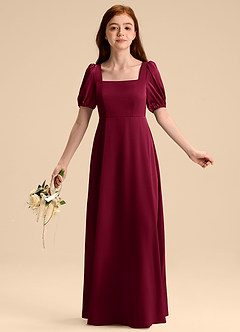 Azazie Briar Junior Burgundy A-Line Bow Stretch Satin Dress image5