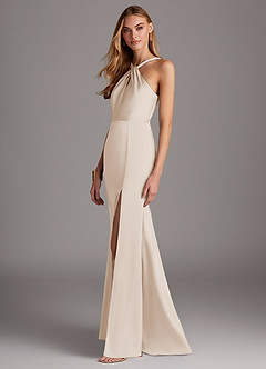 Azazie Elana Final Sale White Alabaster Mermaid Side Slit Stretch Satin Dress image3