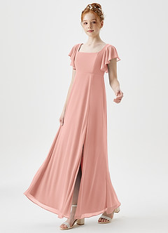 Azazie Bondi Junior Rosette A-Line Side Slit Mesh Dress image6