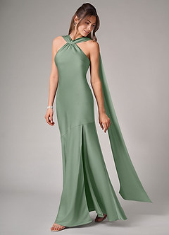 Azazie Kinsley Bridesmaid Dresses Matcha Mermaid Side Slit Stretch Satin Dress image4
