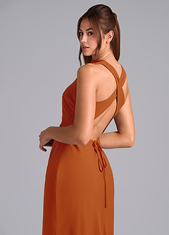 Azazie Evadne Bridesmaid Dresses Paprika Sheath Pleated Chiffon Dress image7
