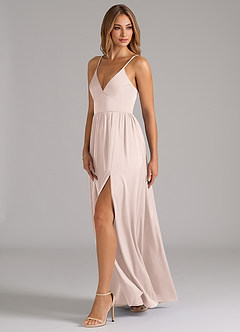 Azazie Aaida Bridesmaid Dresses Blushing Pink A-Line Corset Stretch Satin Dress image3