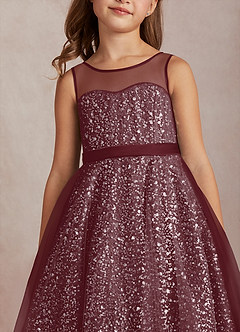 Azazie Siwa Flower Girl Dresses Cabernet A-Line Beaded Tulle Dress image4