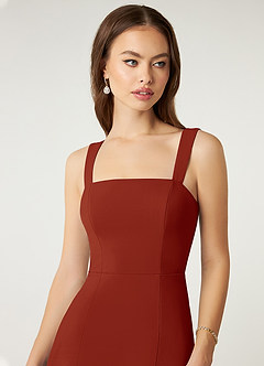 Azazie Alara Bridesmaid Dresses Rust Sheath Side Slit Stretch Chiffon Dress image6