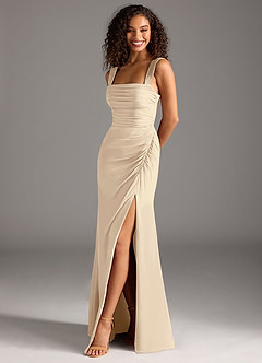 Azazie Jesaphine Bridesmaid Dresses Champagne Sheath Bow Chiffon Dress image1