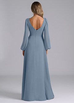 Azazie Omari Bridesmaid Dresses Dusty Blue A-Line Long Sleeve Chiffon Dress image6