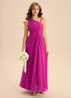 Azazie Brooke Junior Fuchsia A-Line Side Slit Chiffon Dress image3
