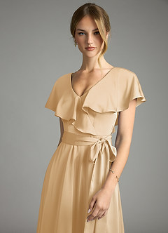 Azazie Lainey Bridesmaid Dresses Gold A-Line with Pockets Stretch Satin Dress image6