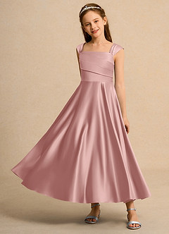 Azazie Bundle Girls Formal Flower Girl Dresses Rose Gold A-Line Pleated Matte Satin Dress image6