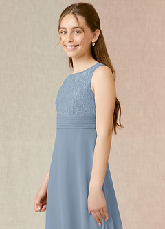 Azazie Snow Junior A-Linie Spitze Chiffon Kleid Staubblau image5