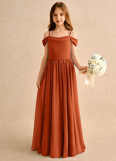 Azazie Shia Girls Formal Blumenmädchenkleider A-Linie Schulterfrei Chiffon Kleid Gebranntes Orange image4