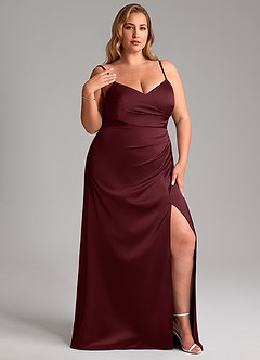 Azazie Azuree Brudtärnklänningar Klänning av A-Linje i Stretch Satin Plisserad Cabernet image13
