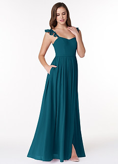 Azazie Metz Bridesmaid Dresses Ink Blue A-Line Sweetheart Ruched Chiffon Dress image3