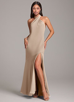 Azazie Lorena Bridesmaid Dresses Taupe Mermaid Pleated Chiffon Dress image3