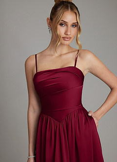 Azazie Zena Bridesmaid Dresses Burgundy A-Line Strapless Stretch Satin Dress image2