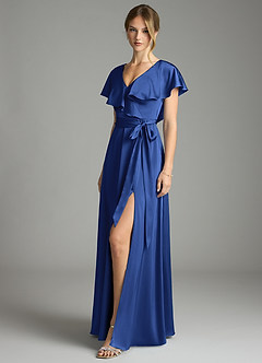 Azazie Lainey Bridesmaid Dresses Royal Blue A-Line with Pockets Stretch Satin Dress image4