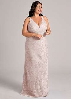 Azazie Tianna Robes de demoiselle d'honneur Robe Fourreau en Blumen-Burnout Dentelle Rose Pâle image11