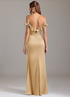 Azazie Callie Bridesmaid Dresses Gold A-Line Ruched Stretch Satin Convertible Dress image7