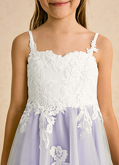 Azazie Coraline Jurken voor bloemenmeisjes A-Lijn Jurk van Kant Ivoor Lila image6