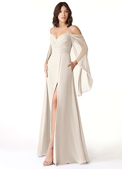 Azazie Cienna Bridesmaid Dresses White Alabaster A-Line Long Sleeve Chiffon Dress image4