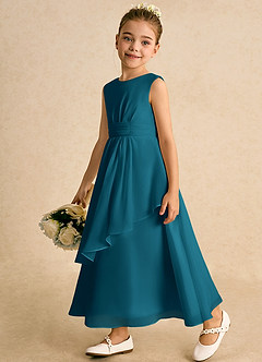 Azazie Edelweiss Flower Girl Dresses Ink Blue A-Line Pleated Chiffon Dress image5