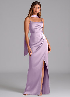 Azazie Calandra Suknie dla druhen Linia A Pofałdowany Satyna elastyczna Do ziemi Sukienka image2