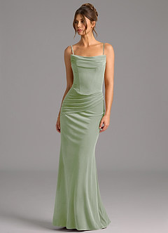 Azazie Sorrel Bridesmaid Dresses Dusty Sage Mermaid Corset Velvet Convertible Dress image7
