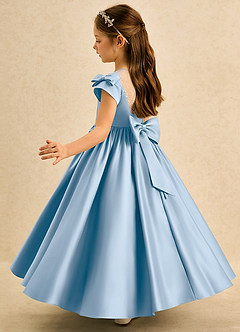 Azazie Toffee Robe Demoiselle D'honneur Fillette Robe Princesse en Mat Satiné Nœud Poudre Bleue image5