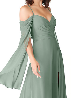 Azazie Cienna Brautjungfernkleider A-Linie Langarm Chiffon Kleid Silberner Salbei image6