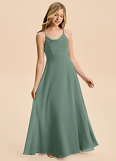 Azazie Gia Junior Eucalyptus A-Line Pleated Chiffon Dress image4