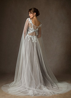 Azazie Goddess Wedding Dresses Diamond White Cocoa A-Line V-Neck Sequins Tulle Dress image4