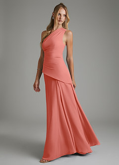 Azazie Holly Bridesmaid Dresses Salmon Pink A-Line Corset Chiffon Dress image4