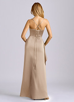 Azazie Sarai Bridesmaid Dresses Taupe Sheath Corset Stretch Satin Dress image5