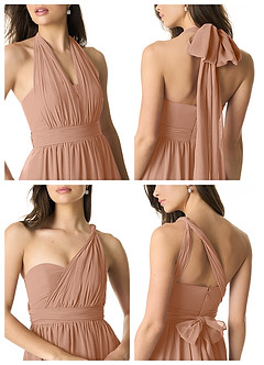 Azazie Olani Bridesmaid Dresses Champagne Rose A-Line Off the Shoulder Chiffon Convertible Dress image2